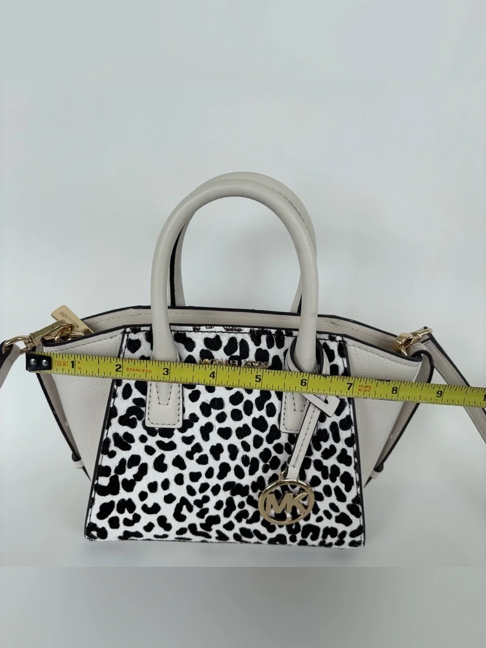 Michael Kors Marilyn Small Satchel Crossbody Leopard Calf Hair Vanilla Leather